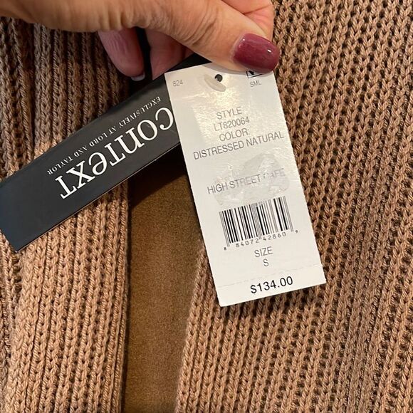 Context Women's Sweater Jacket Open‎ Fron Shawl Drape Distressed Natural Small - Picture 6 of 8